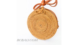 Circle bag ata grass hand woven flower strap handmade balinese